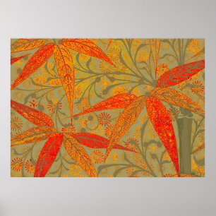 Earthy Bamboo Art Vintag Print Orange Poster