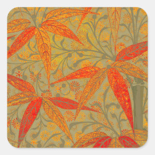 Earthy Bamboo Art Vintag Print Orange Quadratischer Aufkleber