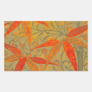 Earthy Bamboo Art Vintag Print Orange Rechteckiger Aufkleber