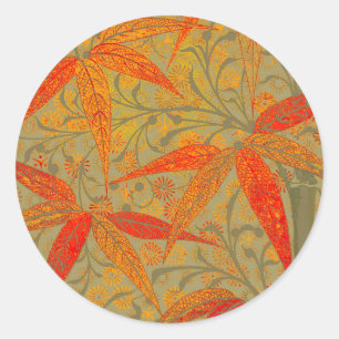 Earthy Bamboo Art Vintag Print Orange Runder Aufkleber