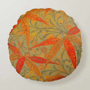 Earthy Bamboo Art Vintag Print Orange Rundes Kissen