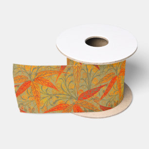 Earthy Bamboo Art Vintag Print Orange Satinband