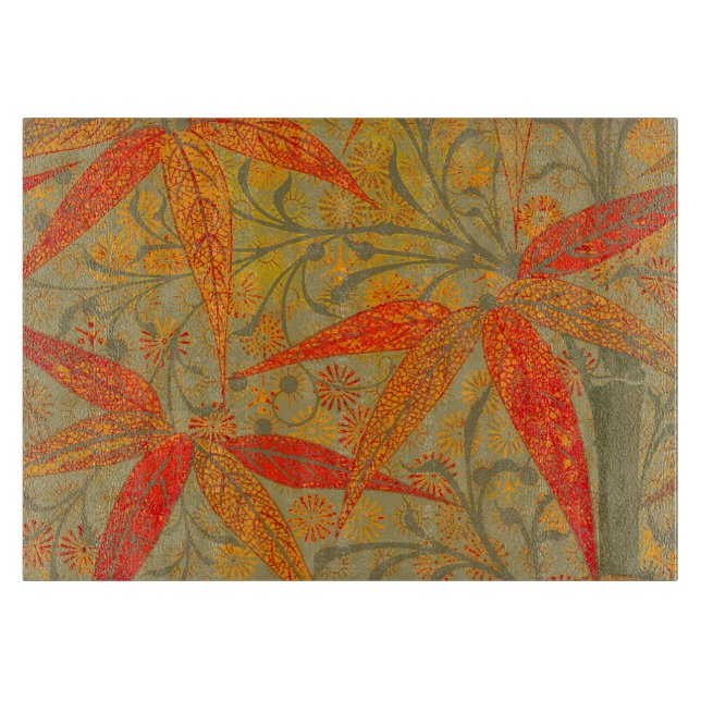 Earthy Bamboo Art Vintag Print Orange Schneidebrett (Vorderseite)