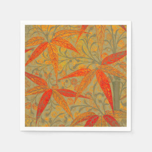 Earthy Bamboo Art Vintag Print Orange Serviette
