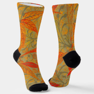 Earthy Bamboo Art Vintag Print Orange Socken