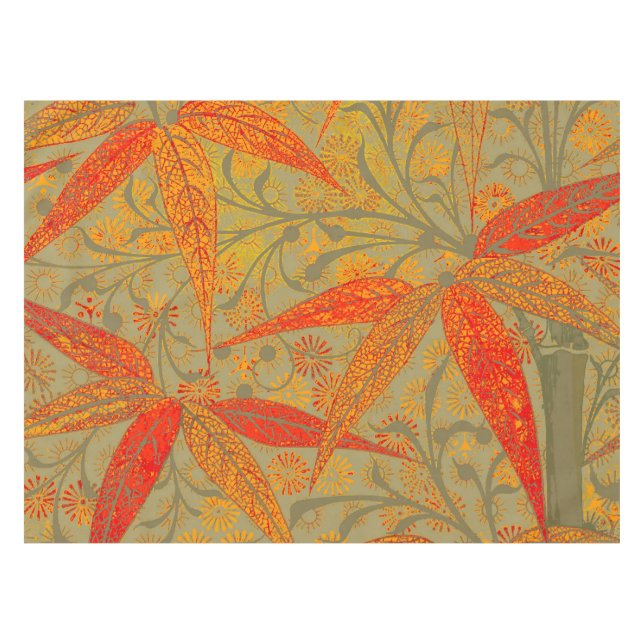 Earthy Bamboo Art Vintag Print Orange Tischdecke (Vorderseite (Horizontal))