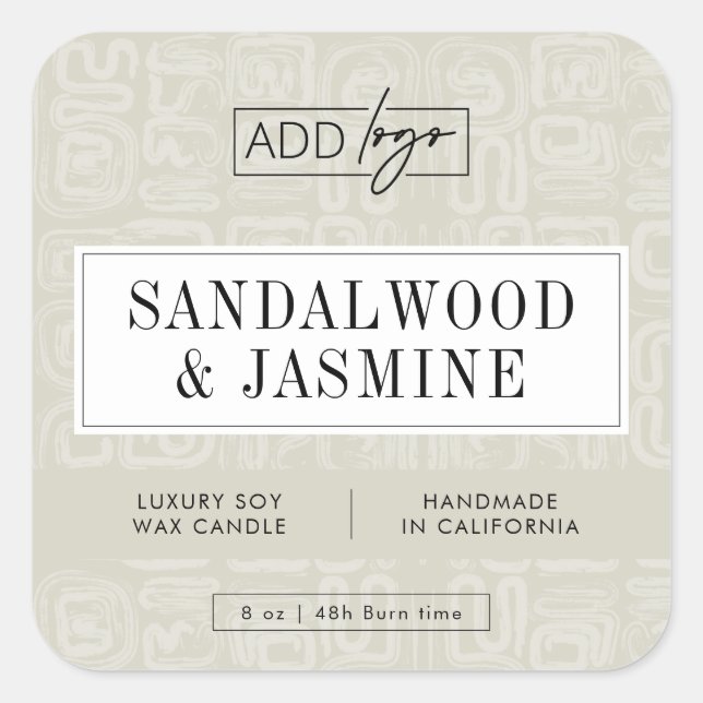 Earthy Beige Boho Pattern Candle Product Label Quadratischer Aufkleber (Vorderseite)