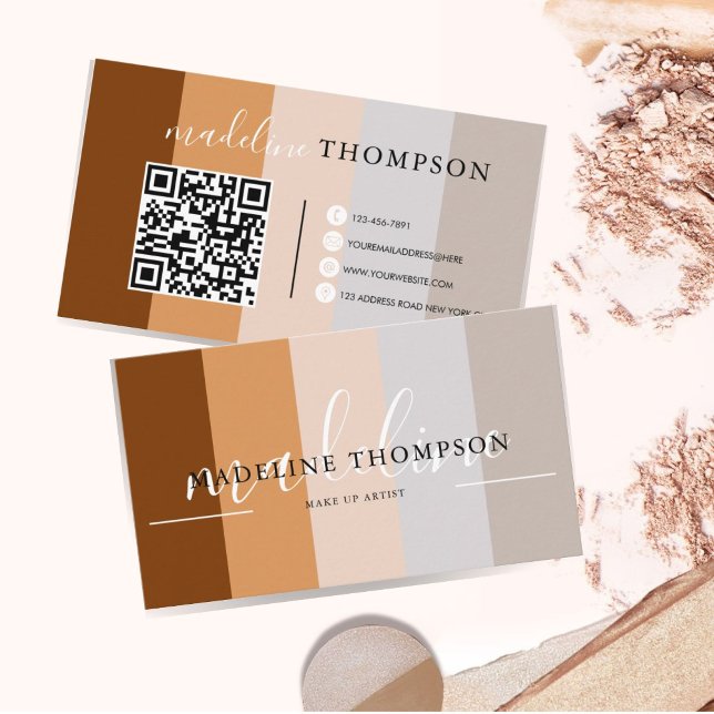 Earthy Beige Gray Brown Calligraphy Script QR-Code Visitenkarte (Von Creator hochgeladen)