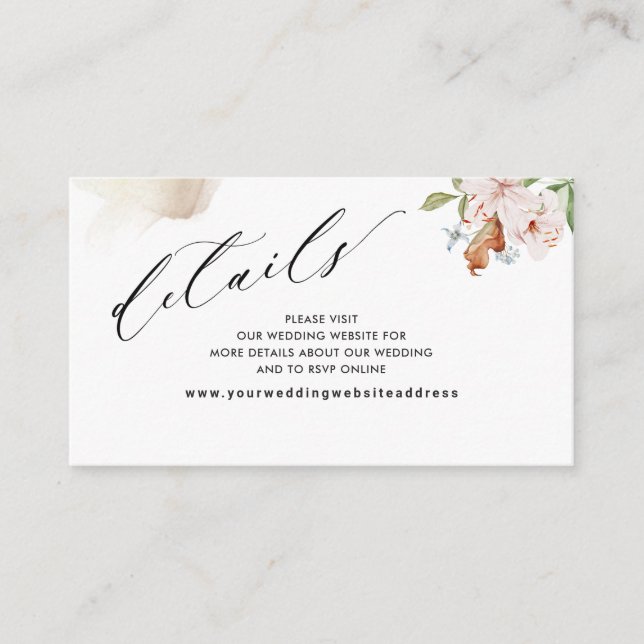 Earthy Blooms Beige Stain Wedding Details/ Website Begleitkarte (Vorderseite)