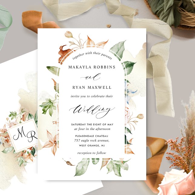 Earthy Blooms Beige Stains, Elegante Arch Wedding  Einladung (Von Creator hochgeladen)