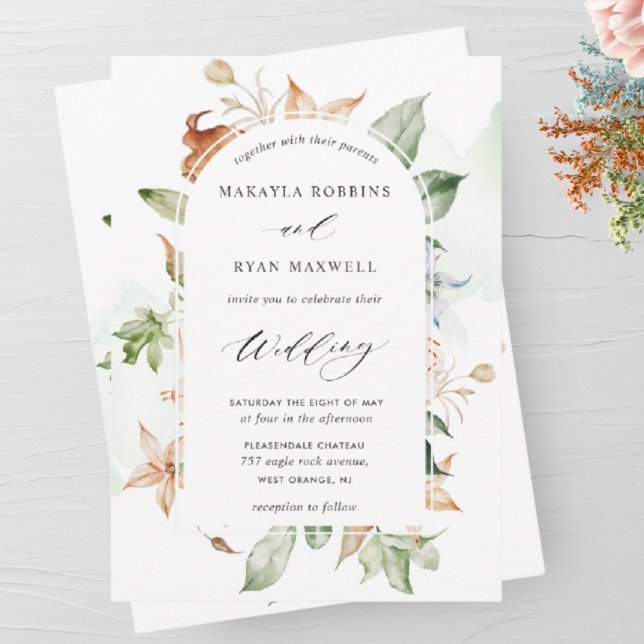 Earthy Blooms Green Stains, Elegant Arch Wedding I Einladung (Von Creator hochgeladen)