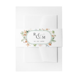 Earthy Blooms White Green Oval Monogram Wedding Einladungsbanderole