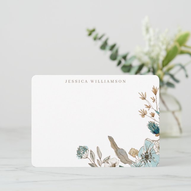 Earthy Blue Botanical Personalisiert Stationery Na Mitteilungskarte (Stehend Vorderseite)