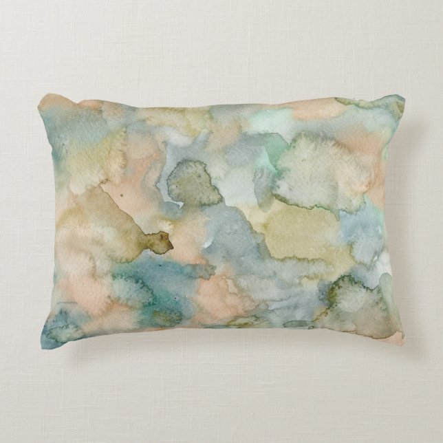 Earthy Blue Green Abstrakt Watercolor Dekokissen (Vorderseite)
