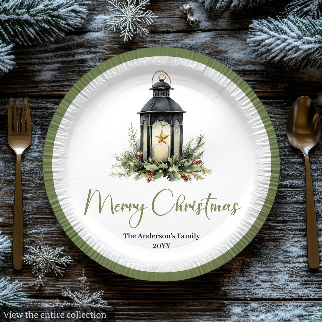 Earthy Bohemian Christmas Lantern in Rustic Plate Pappteller (Earthy Bohemian Christmas Lantern in Rustic Plate

)