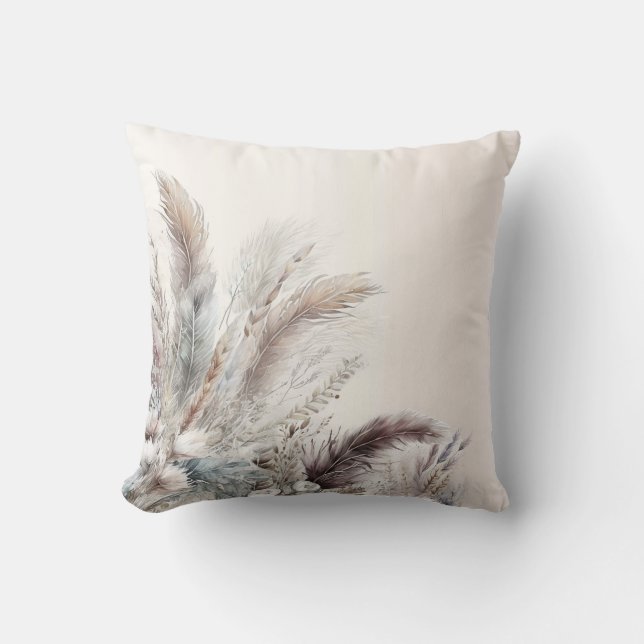 Earthy Bohemisch Floral Feathers Bohemisch Chic Kissen (Vorderseite)