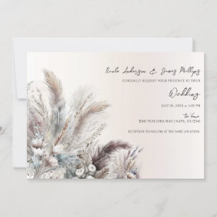 Earthy Bohemisch Floral Feathers Wedding Einladung