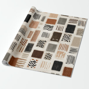 Earthy Boho Abstrakt Grid - HandGezeichnet Textur Geschenkpapier