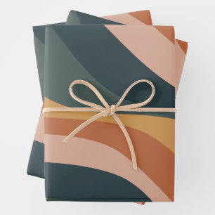 Earthy Boho Abstrakt Wavy Swirt Lines Terracotta Geschenkpapier Set