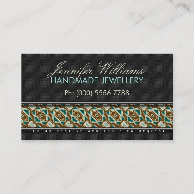 Earthy Boho Batik Juwelier : Black Business Cards Visitenkarte (Vorderseite)