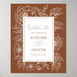 Earthy Boho Botanical Terracotta Wedding Willkomme Poster