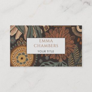 Earthy Boho Brown Black Square Business Card Visitenkarte
