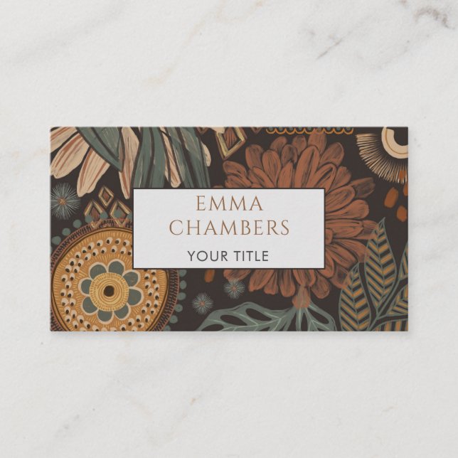Earthy Boho Brown Black Square Business Card Visitenkarte (Vorderseite)