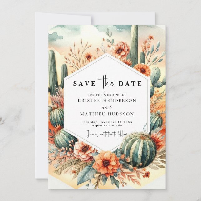 Earthy Boho Cactus Wedding Save The Date (Vorderseite)