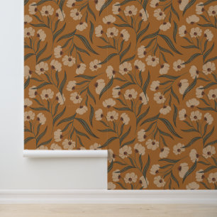 Earthy Boho Floral Copper Brown Wallpaper Tapete