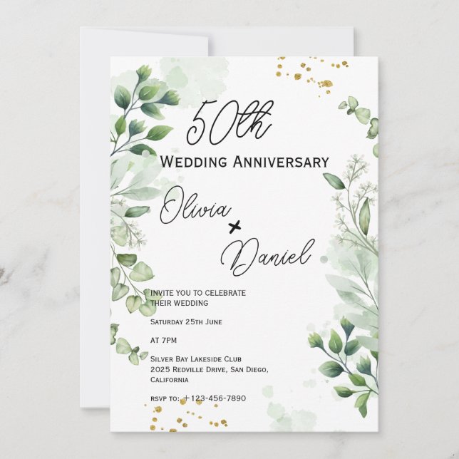 Earthy Boho Greenery Wedding Anniversary  Einladung (Vorderseite)