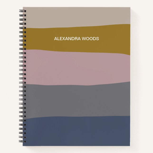 Earthy Boho Moderne Abstrakte Streifen Personalisi Notizbuch (Vorderseite)