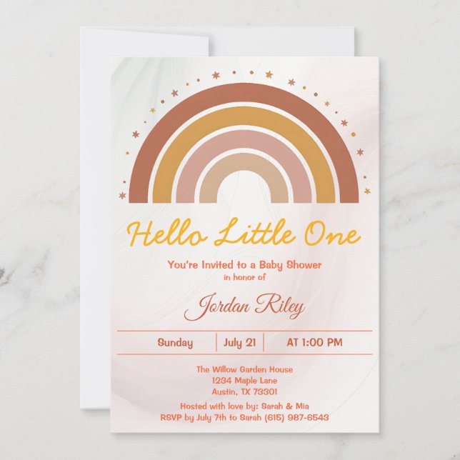 Earthy Boho Rainbow Baby Shower Gender Neutral Einladung (Vorderseite)