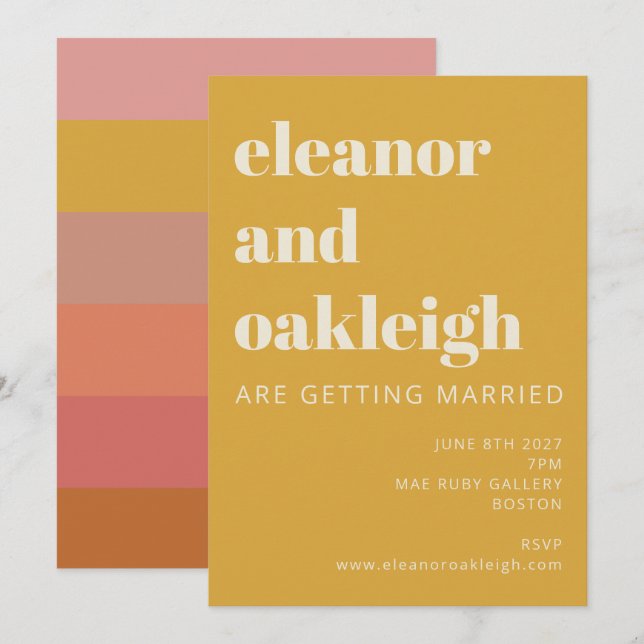 Earthy Boho Rust Yellow Modern Geometric Wedding Einladung (Vorne/Hinten)