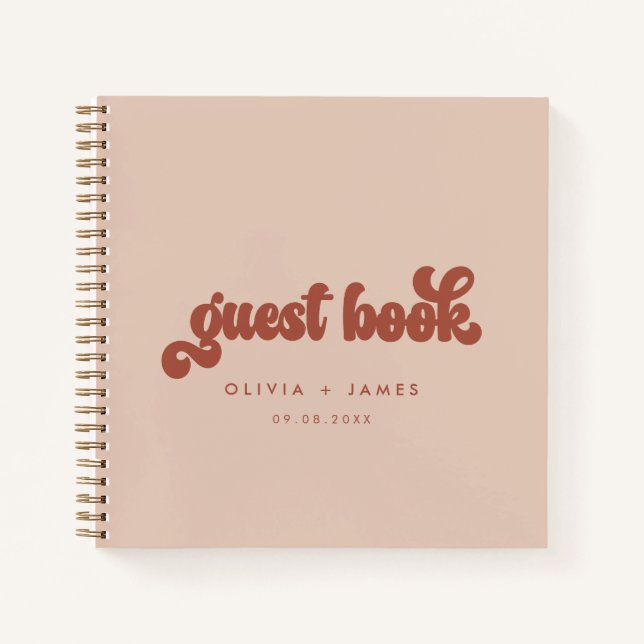 Earthy Boho Terracotta Pink Wedding Guest Book Notizbuch (Vorderseite)