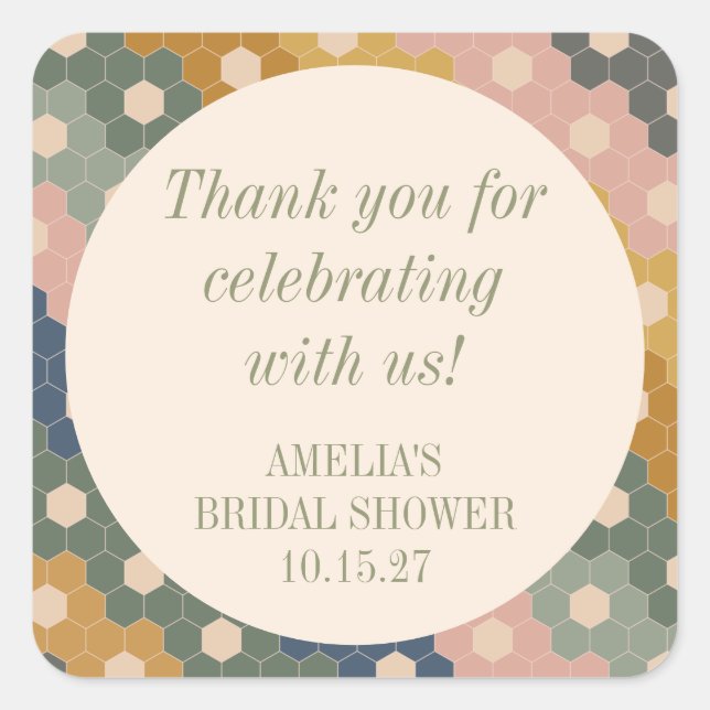 Earthy Boho Vintag Custom Brautparty Danke Quadratischer Aufkleber (Vorderseite)