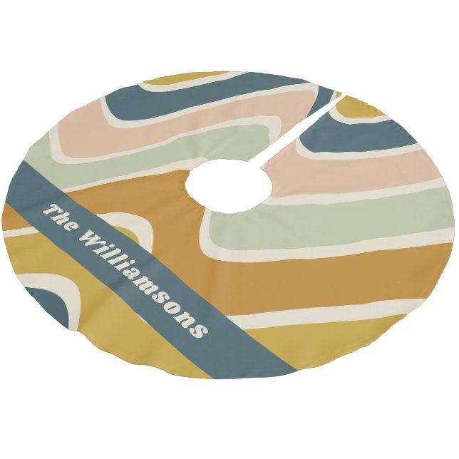 Earthy Boho Wavy Lines Retro Pastels Personalisier Polyester Weihnachtsbaumdecke (Schrägansicht)