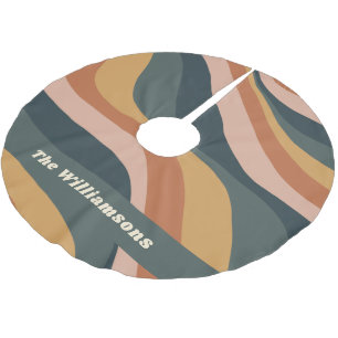 Earthy Boho Wavy Lines Terracotta Personalisiert Polyester Weihnachtsbaumdecke