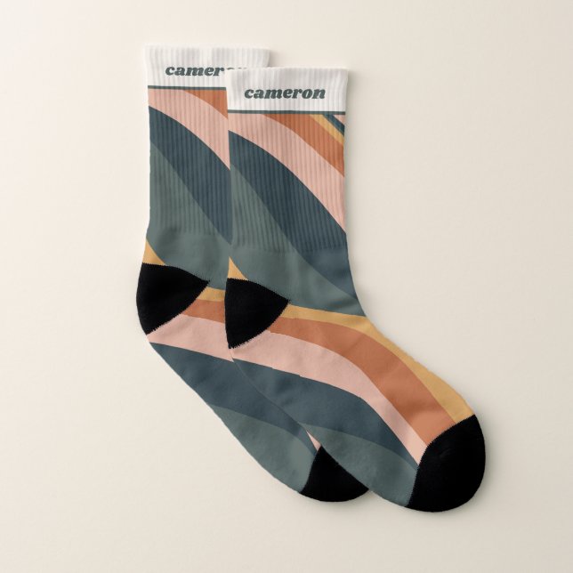 Earthy Boho Wavy Lines Terracotta Personalisiert Socken (Paar)