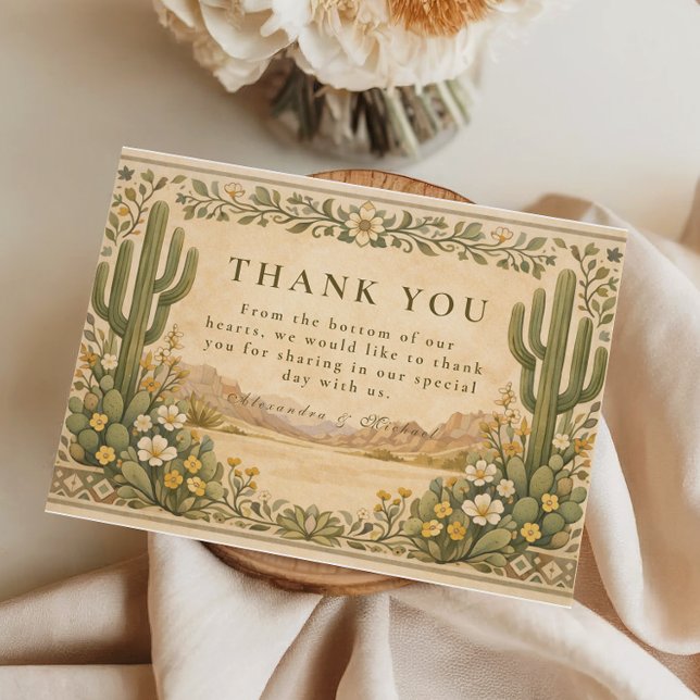 Earthy Botanical Desert Wedding Dankeskarte (Von Creator hochgeladen)