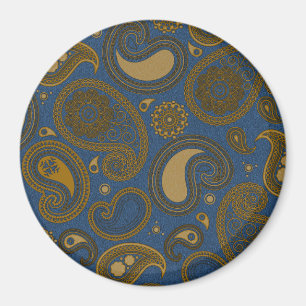 Earthy Brown Paisley Muster auf blauem Stoff Magnet