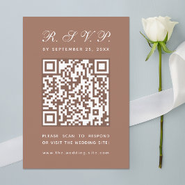Earthy Brown QR Code Simple Calligraphy Wedding RSVP Karte
