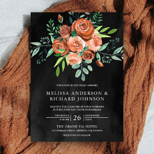 Earthy Burnt Orange Rose Floral Dark Gray Wedding Einladung