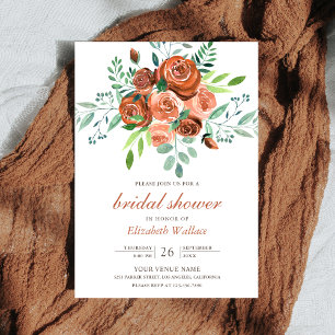 Earthy Burnt Orange Roses Bouquet Bridal Shower Einladung