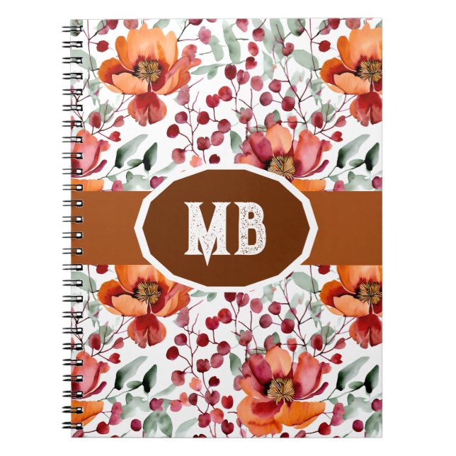 Earthy Colors, Fall Flowers Monogrammed Notizblock (Vorderseite)