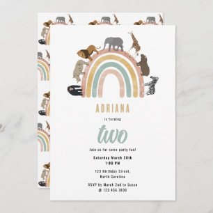 Earthy Colors Rainbow Jungle Animals Birthday Einladung