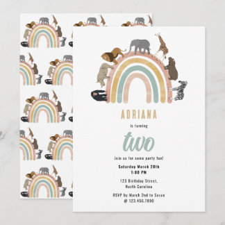 Earthy Colors Rainbow Jungle Animals Birthday Einladung