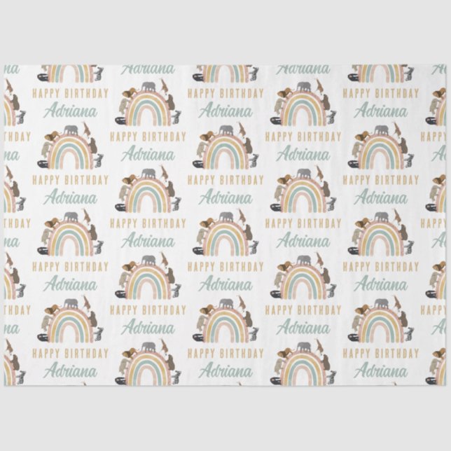 Earthy Colors Rainbow Jungle Animals Geburtsname Seidenpapier (Vorderseite)