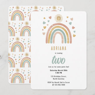 Earthy Colors Watercolor Rainbow Sun Birthday Einladung