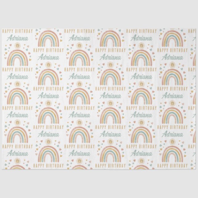 Earthy Colors Watercolor Rainbow Sun Geburtsname Seidenpapier (Vorderseite)