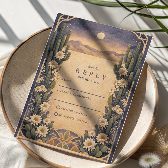 Earthy Desert Floral Wedding RSVP Karte (Von Creator hochgeladen)